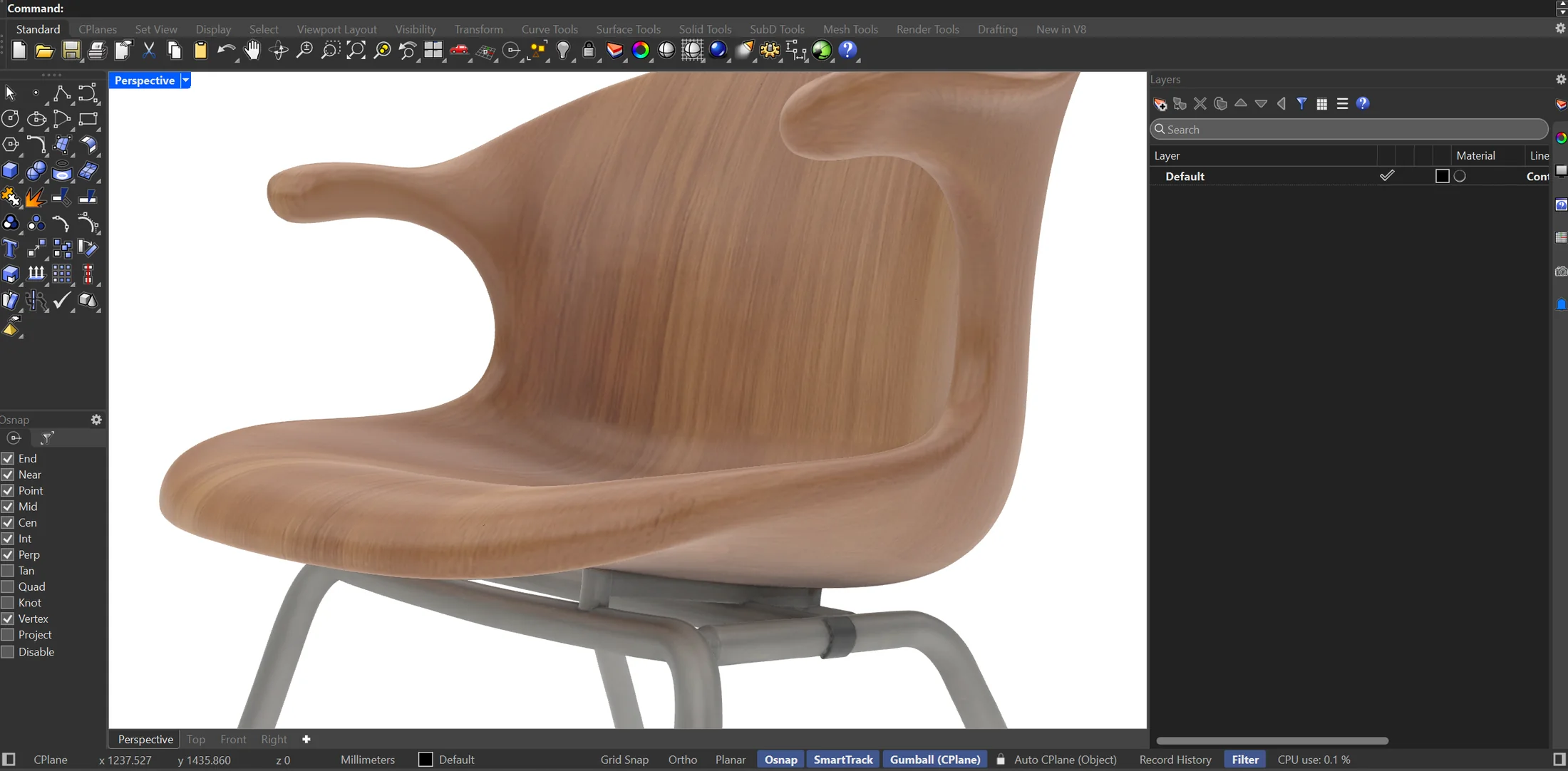 The model opened in Rhino
